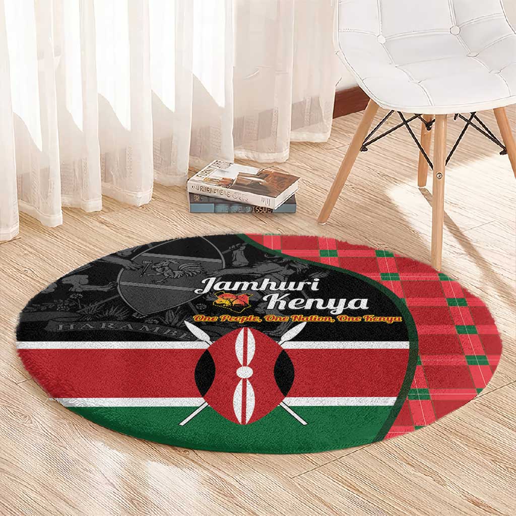 Afro Jamhuri ya Kenya Round Carpet One People One Nation Massai Shuka Pattern - African Pride