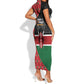 Afro Jamhuri ya Kenya Short Sleeve Bodycon Dress One People One Nation Massai Shuka Pattern - African Pride