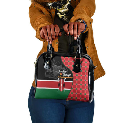 Afro Jamhuri ya Kenya Shoulder Handbag One People One Nation Massai Shuka Pattern - African Pride