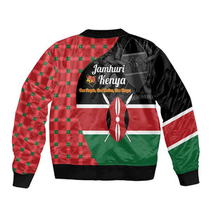 Afro Jamhuri ya Kenya Sleeve Zip Bomber Jacket One People One Nation Massai Shuka Pattern - African Pride