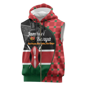 Afro Jamhuri ya Kenya Sleeveless Zip Hoodie One People One Nation Massai Shuka Pattern - African Pride