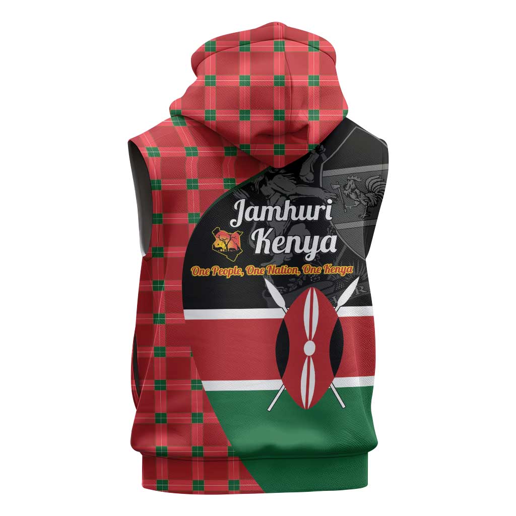 Afro Jamhuri ya Kenya Sleeveless Zip Hoodie One People One Nation Massai Shuka Pattern - African Pride