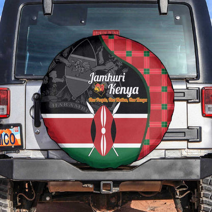 Afro Jamhuri ya Kenya Spare Tire Cover One People One Nation Massai Shuka Pattern - African Pride