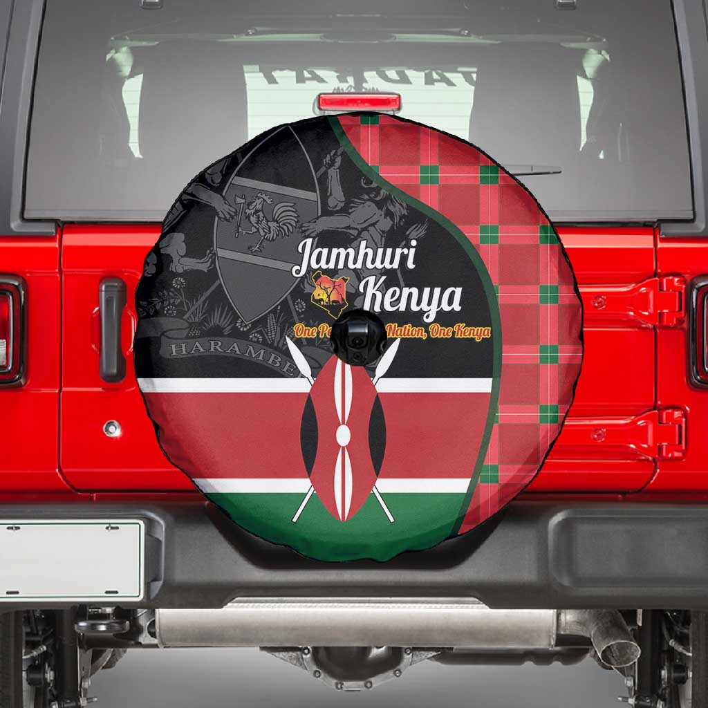 Afro Jamhuri ya Kenya Spare Tire Cover One People One Nation Massai Shuka Pattern - African Pride