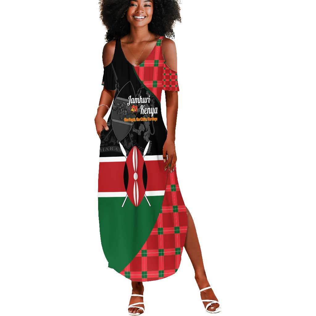Afro Jamhuri ya Kenya Summer Maxi Dress One People One Nation Massai Shuka Pattern - African Pride