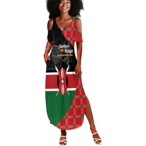 Afro Jamhuri ya Kenya Summer Maxi Dress One People One Nation Massai Shuka Pattern - African Pride