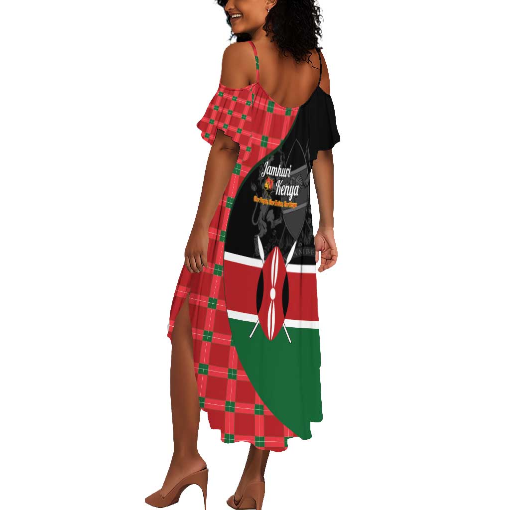 Afro Jamhuri ya Kenya Summer Maxi Dress One People One Nation Massai Shuka Pattern - African Pride
