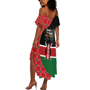 Afro Jamhuri ya Kenya Summer Maxi Dress One People One Nation Massai Shuka Pattern - African Pride