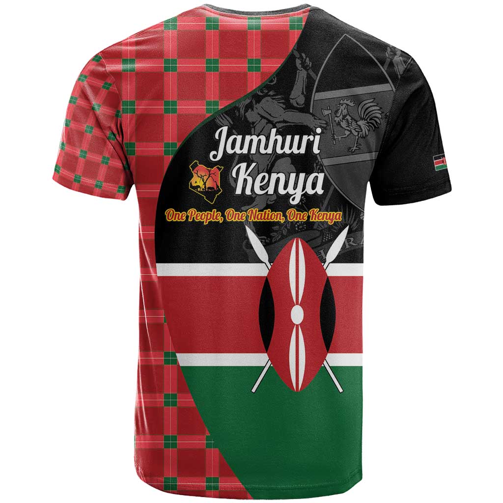 Afro Jamhuri ya Kenya T shirt One People One Nation Massai Shuka Pattern - African Pride