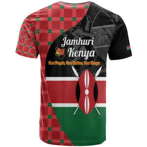Afro Jamhuri ya Kenya T shirt One People One Nation Massai Shuka Pattern - African Pride