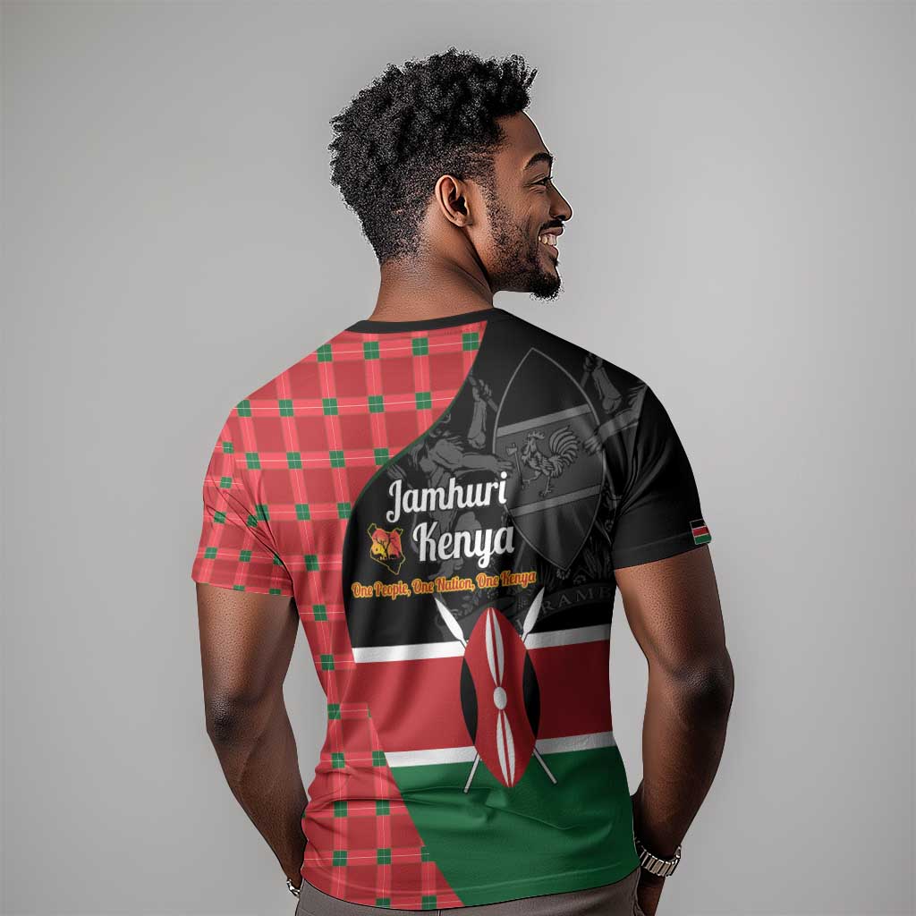 Afro Jamhuri ya Kenya T shirt One People One Nation Massai Shuka Pattern - African Pride