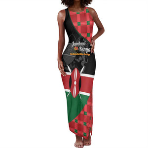 Afro Jamhuri ya Kenya Tank Maxi Dress One People One Nation Massai Shuka Pattern - African Pride
