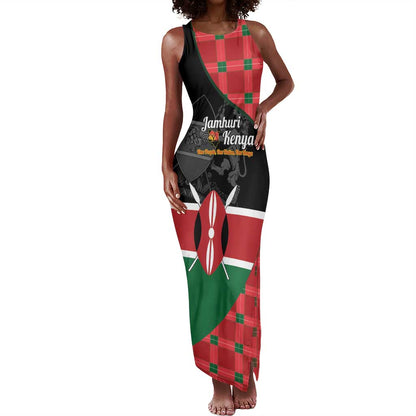 Afro Jamhuri ya Kenya Tank Maxi Dress One People One Nation Massai Shuka Pattern - African Pride