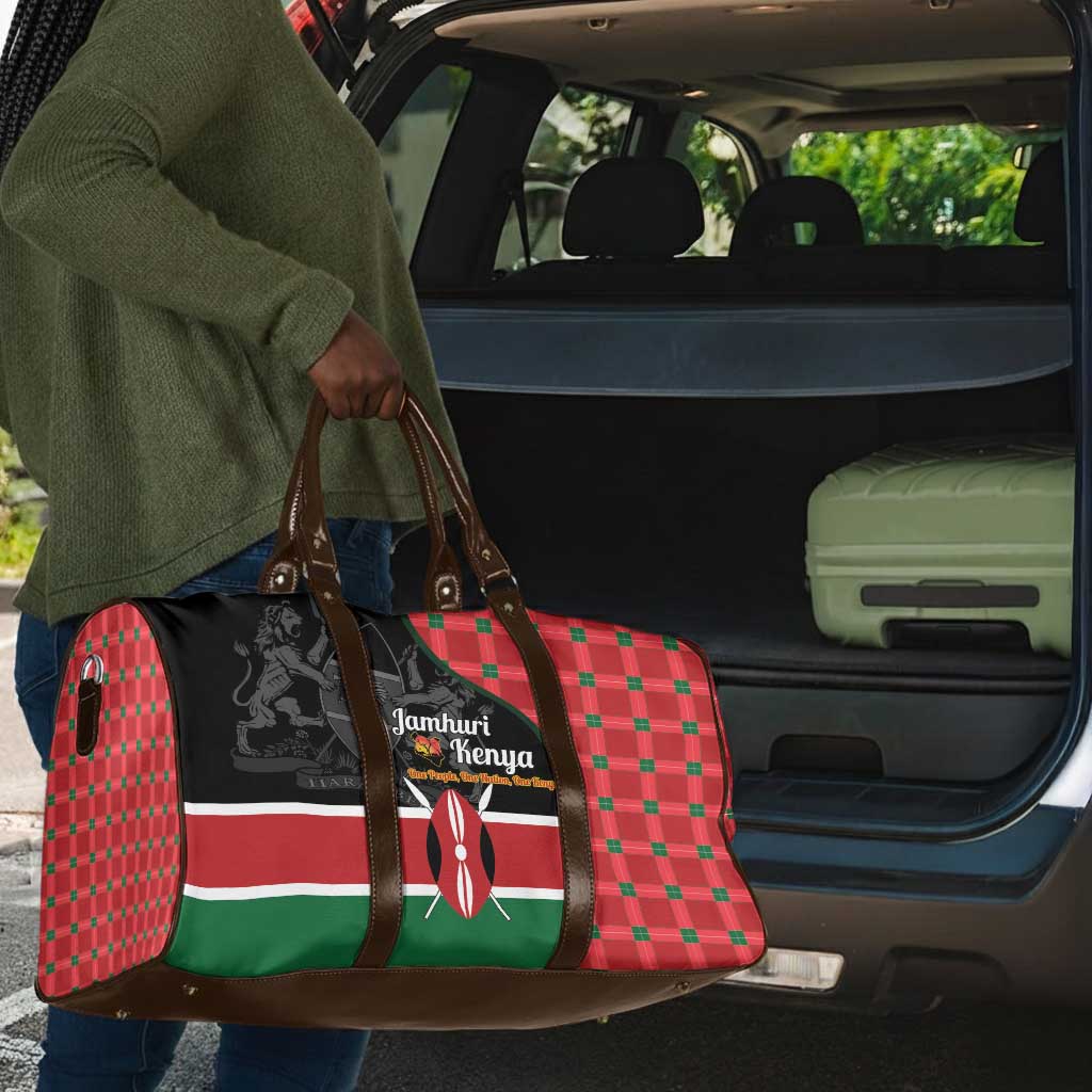 Kenya Jamhuri Day Travel Bag One People One Nation Massai Shuka Pattern