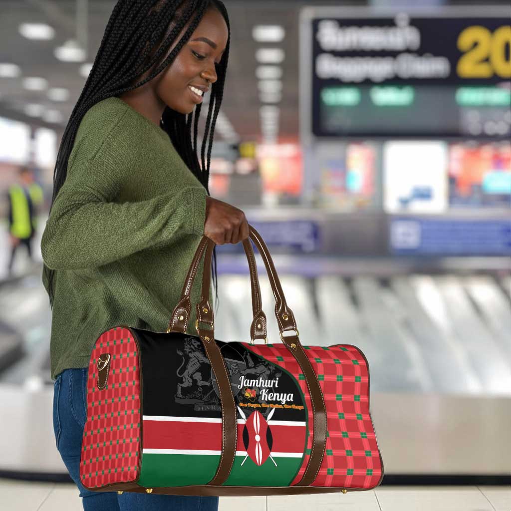 Kenya Jamhuri Day Travel Bag One People One Nation Massai Shuka Pattern