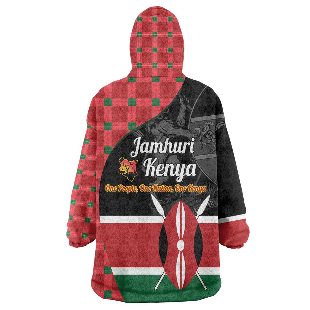 Afro Jamhuri ya Kenya Wearable Blanket Hoodie One People One Nation Massai Shuka Pattern - African Pride