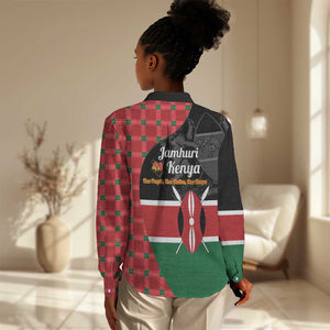 Afro Jamhuri ya Kenya Women Casual Shirt One People One Nation Massai Shuka Pattern - African Pride