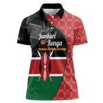 Afro Jamhuri ya Kenya Women Polo Shirt One People One Nation Massai Shuka Pattern - African Pride