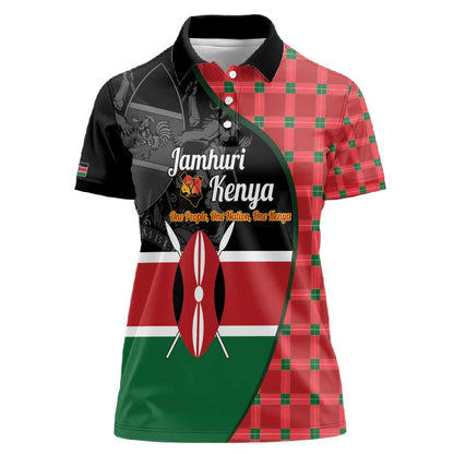 Afro Jamhuri ya Kenya Women Polo Shirt One People One Nation Massai Shuka Pattern - African Pride