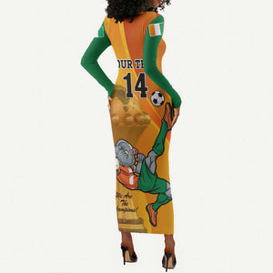 Custom Ivory Coast Football Long Sleeve Bodycon Dress 2024 Mascot With Champions Trophy LT14