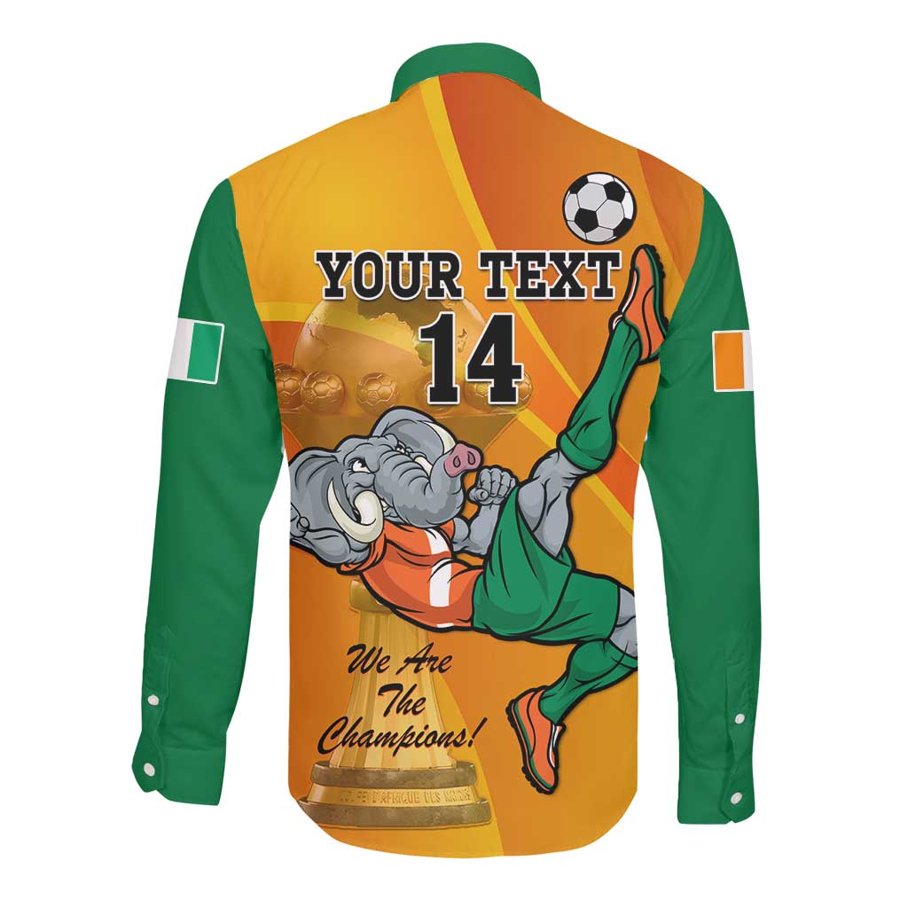 Custom Ivory Coast Football Long Sleeve Button Shirt 2024 Mascot With Champions Trophy