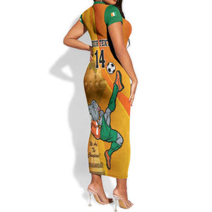 Custom Ivory Coast Football Short Sleeve Bodycon Dress 2024 Mascot With Champions Trophy LT14