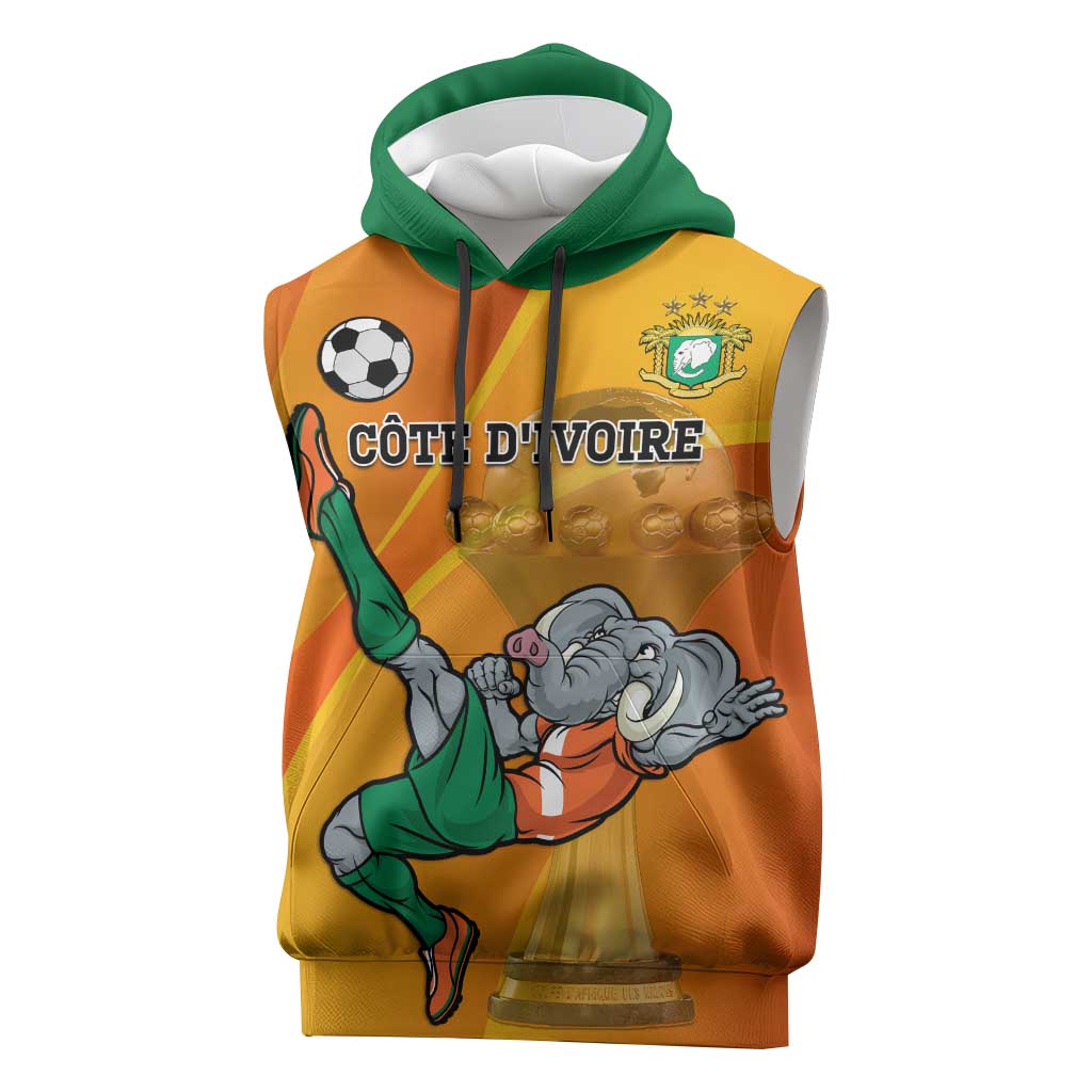 Custom Ivory Coast Football Sleeveless Hoodie 2024 Mascot With Champions Trophy - African Pride