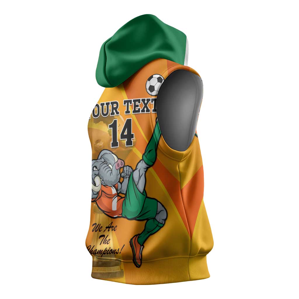 Custom Ivory Coast Football Sleeveless Hoodie 2024 Mascot With Champions Trophy - African Pride