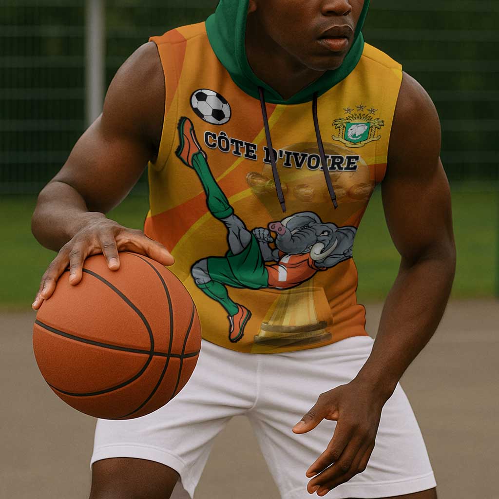 Custom Ivory Coast Football Sleeveless Hoodie 2024 Mascot With Champions Trophy - African Pride