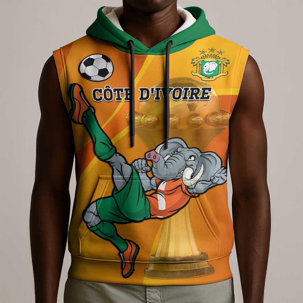 Custom Ivory Coast Football Sleeveless Hoodie 2024 Mascot With Champions Trophy - African Pride