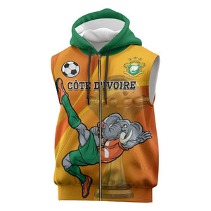 Custom Ivory Coast Football Sleeveless Zip Hoodie 2024 Mascot With Champions Trophy - African Pride