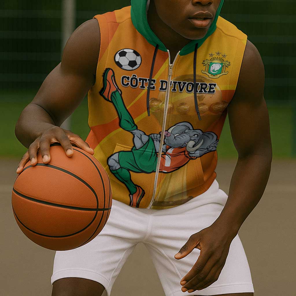Custom Ivory Coast Football Sleeveless Zip Hoodie 2024 Mascot With Champions Trophy - African Pride