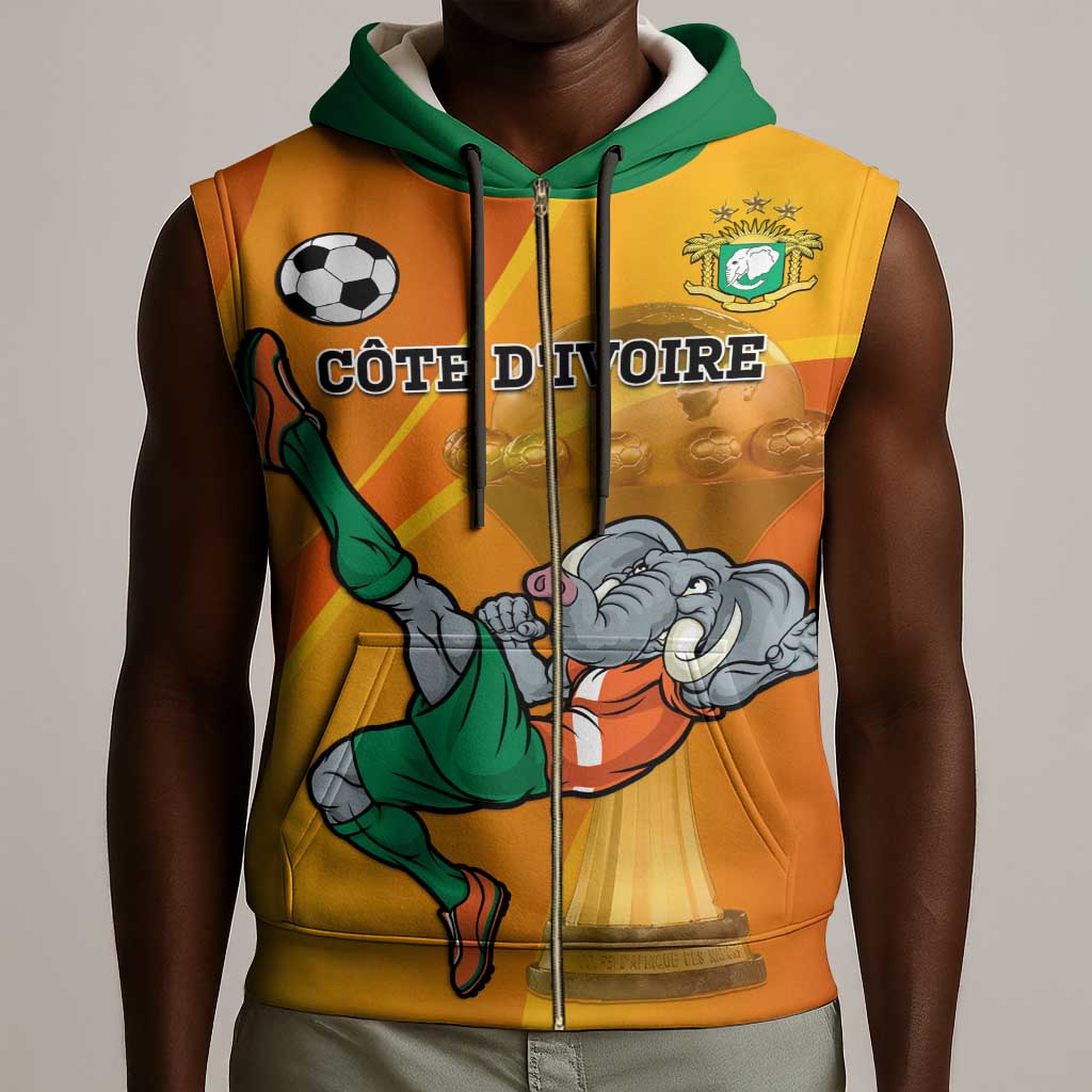Custom Ivory Coast Football Sleeveless Zip Hoodie 2024 Mascot With Champions Trophy - African Pride