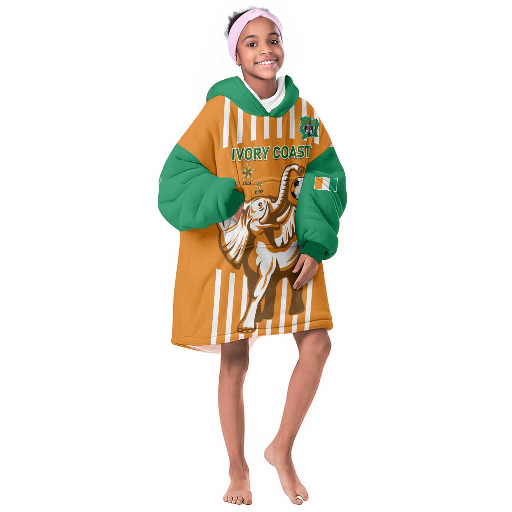 Custom Ivory Coast Football KId Wearable Blanket Hoodie Les Elephants 3rd Champions Proud