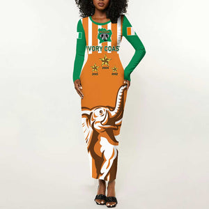 Custom Ivory Coast Football Long Sleeve Bodycon Dress Les Elephants 3rd Champions Proud LT14