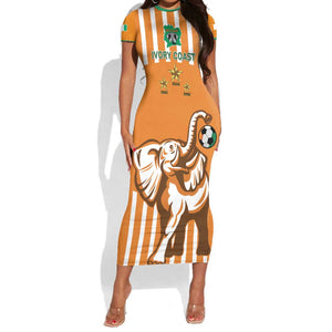 Custom Ivory Coast Football Short Sleeve Bodycon Dress Les Elephants 3rd Champions Proud LT14