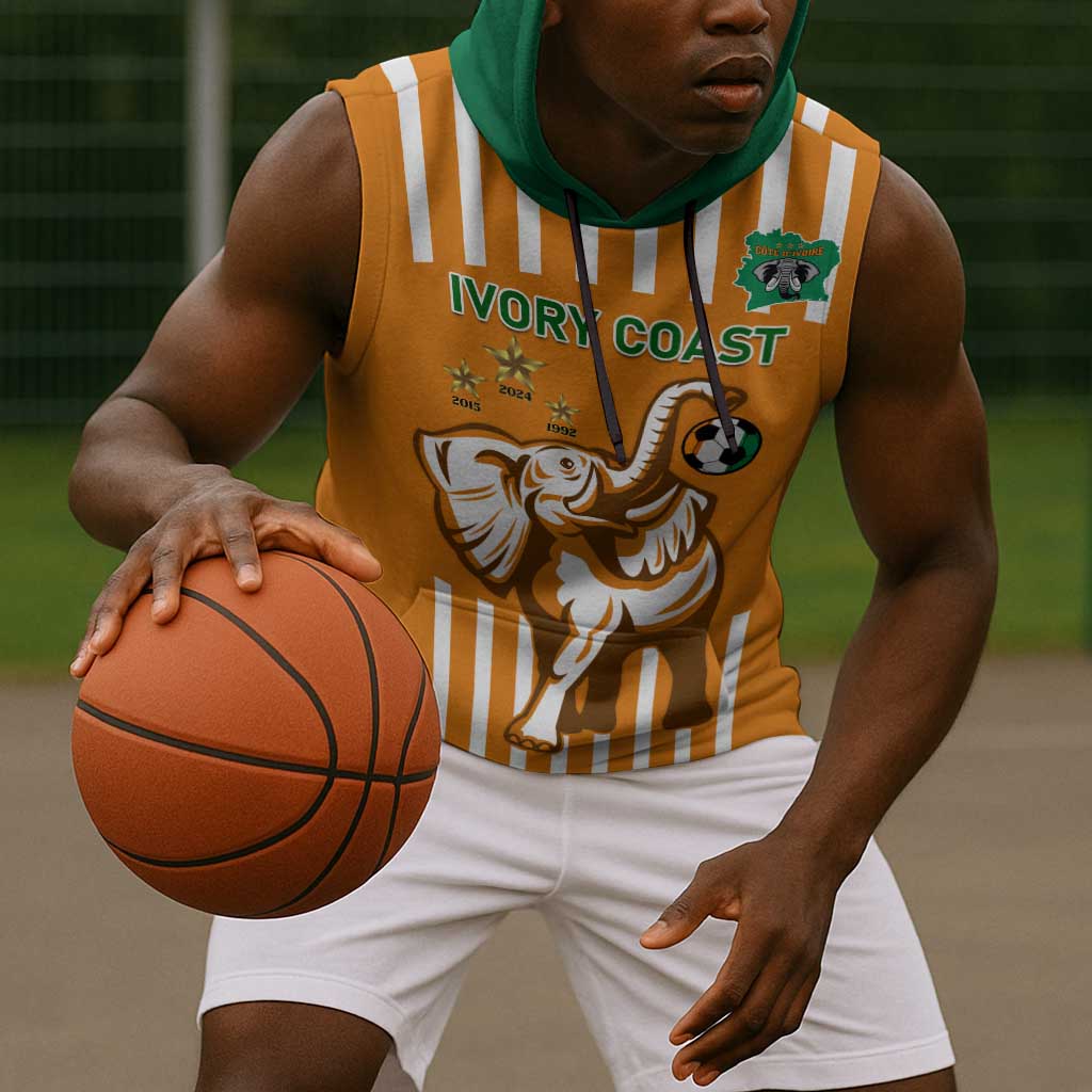 Custom Ivory Coast Football Sleeveless Hoodie Les Elephants 3rd Champions Proud - African Pride