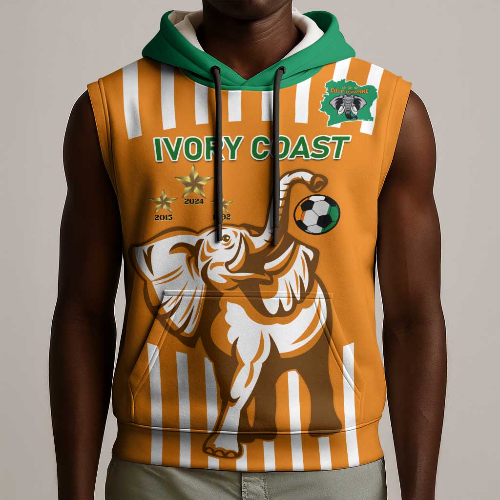 Custom Ivory Coast Football Sleeveless Hoodie Les Elephants 3rd Champions Proud - African Pride
