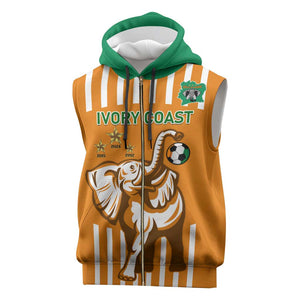 Custom Ivory Coast Football Sleeveless Zip Hoodie Les Elephants 3rd Champions Proud - African Pride