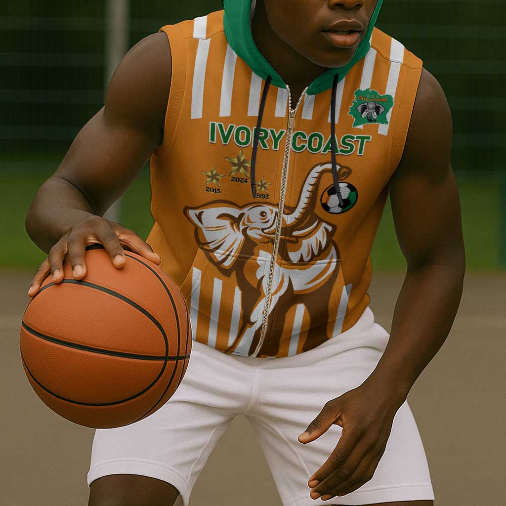 Custom Ivory Coast Football Sleeveless Zip Hoodie Les Elephants 3rd Champions Proud - African Pride