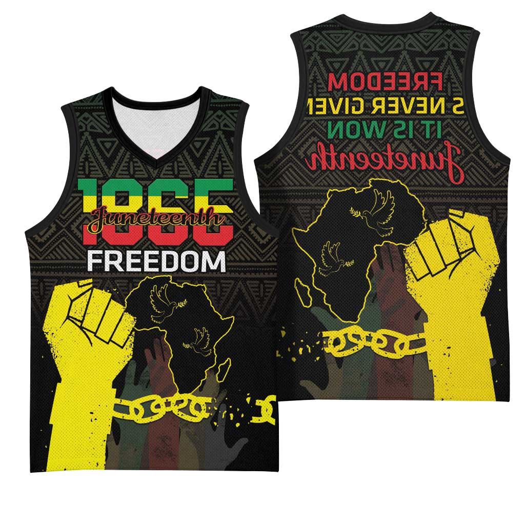 Juneteenth Freedom Day Basketball Jersey 1865 Black Independence African Pattern - African Pride