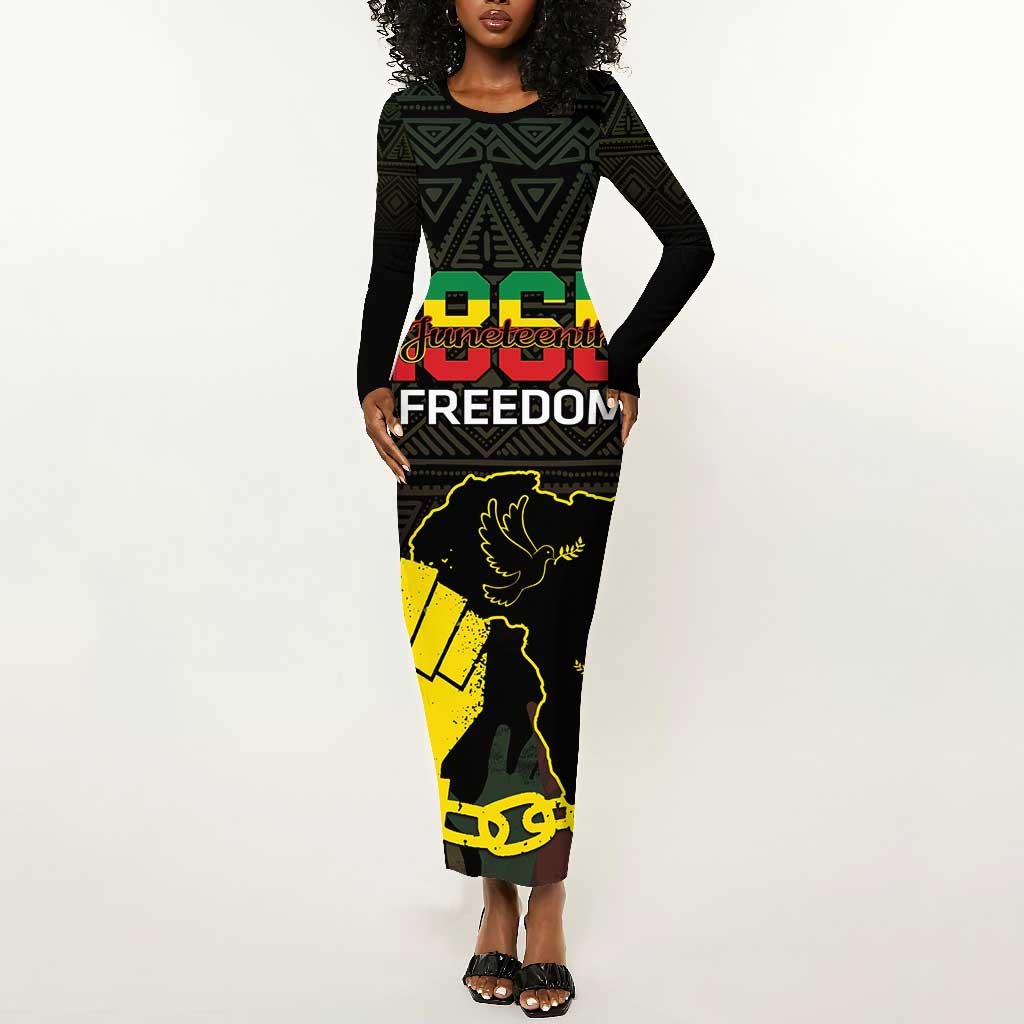 Juneteenth Freedom Day Long Sleeve Bodycon Dress 1865 Black Independence African Pattern LT14