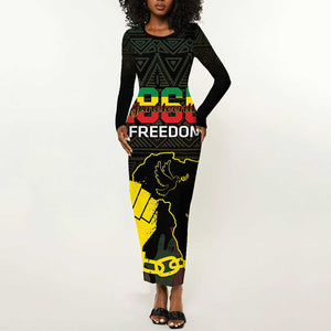 Juneteenth Freedom Day Long Sleeve Bodycon Dress 1865 Black Independence African Pattern LT14