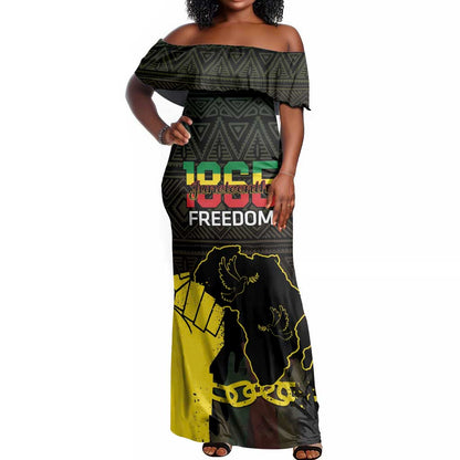 Juneteenth Freedom Day Off Shoulder Maxi Dress 1865 Black Independence African Pattern