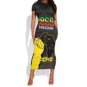 Juneteenth Freedom Day Short Sleeve Bodycon Dress 1865 Black Independence African Pattern LT14