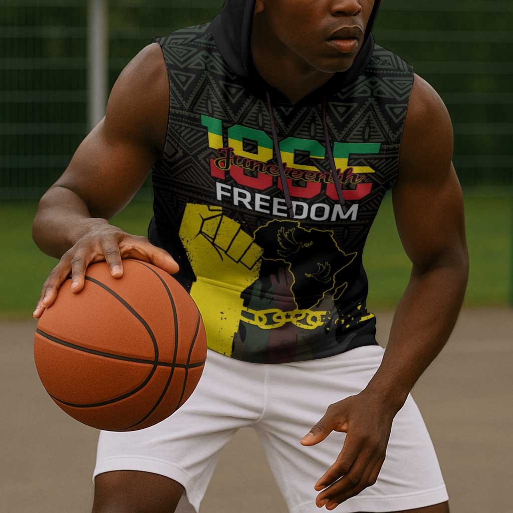Juneteenth Freedom Day Sleeveless Hoodie 1865 Black Independence African Pattern - African Pride