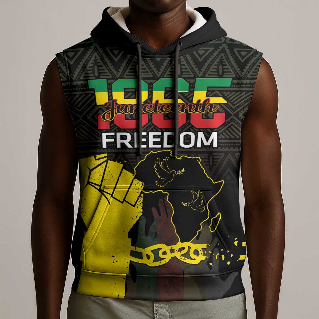 Juneteenth Freedom Day Sleeveless Hoodie 1865 Black Independence African Pattern - African Pride