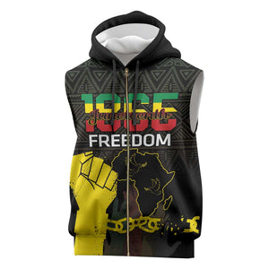 Juneteenth Freedom Day Sleeveless Zip Hoodie 1865 Black Independence African Pattern - African Pride