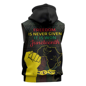 Juneteenth Freedom Day Sleeveless Zip Hoodie 1865 Black Independence African Pattern - African Pride