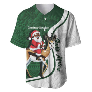 South Africa Christmas In July Baseball Jersey Geseende Kersfees Springbok Black Santa